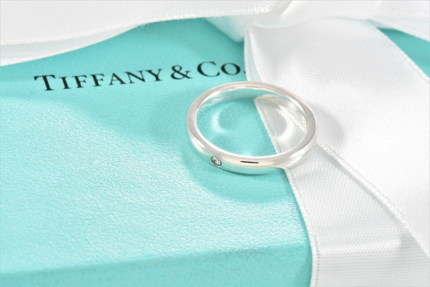 Tiffany & Co Sterling Silver Elsa Peretti Diamond Stack Ring Size 5.5 in Pouch