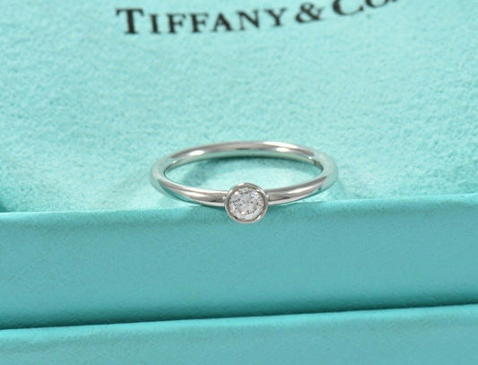 Tiffany & Co Platinum Diamond Bezet Band Ring Size 5 Boxed Solitaire Bezel Set