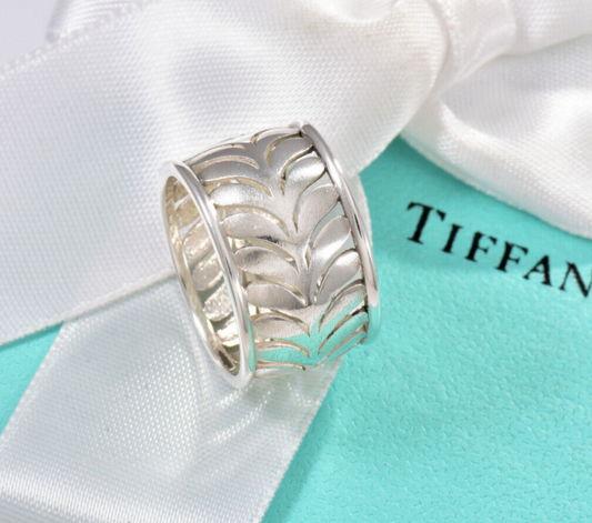 Tiffany & Co Silver Paloma Picasso Villa Palm Leaf Wide Ring Size 6 Band Branch