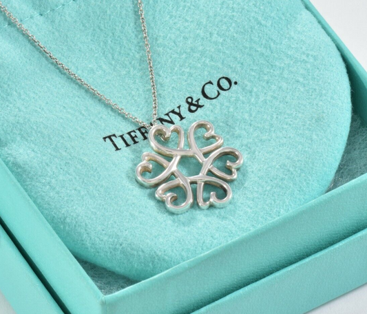 Tiffany & Co Silver Picasso Six Loving Heart Medallion Pendant Necklace in Pouch