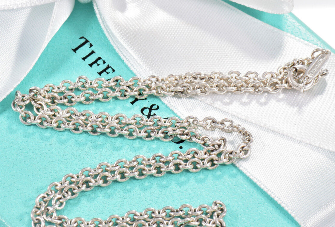 Tiffany & Co Silver 3mm Thick Curb Chain 36.2" Necklace For Pendant & Pouch Rare