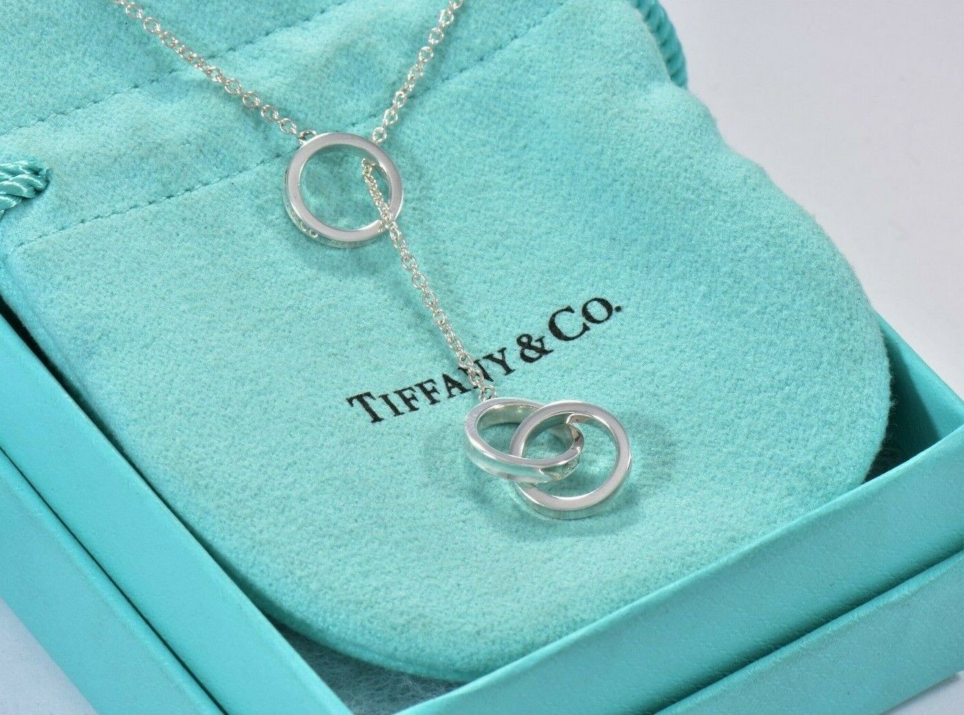 Tiffany & Co Silver 1837 Interlocking Circle Lariat 18" Dangle Necklace Dangling