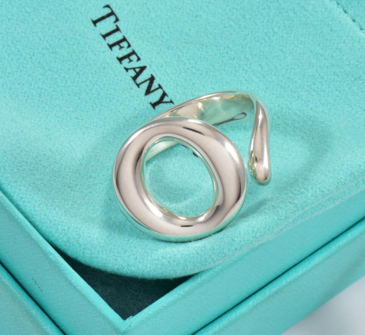 Tiffany & Co Silver Elsa Peretti Sevillana O Ring Size 9.5 in Box Pouch Ribbon