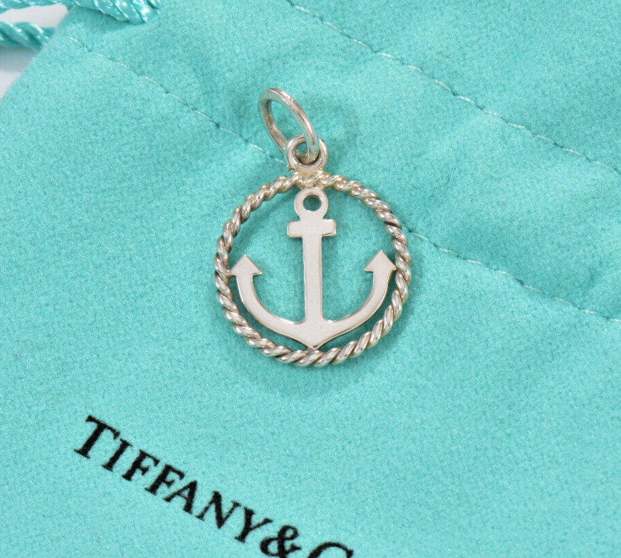 Tiffany & Co Silver Anchor Round Circle Charm Pendant For Necklace Bracelet Sea