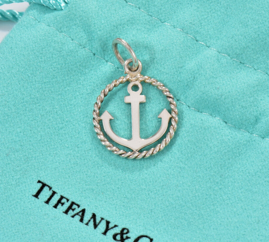 Tiffany & Co Silver Anchor Round Circle Charm Pendant For Necklace Bracelet Sea