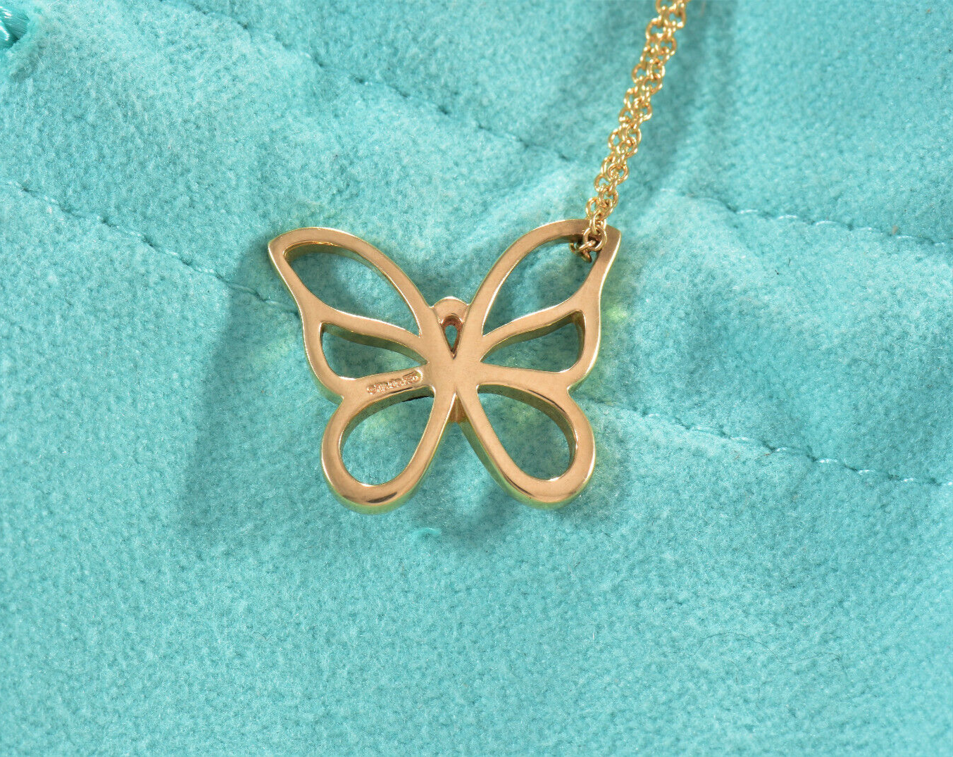 Tiffany & Co 18K Yellow Gold Butterfly Pendant 16.25" Necklace in Box Pouch Rare