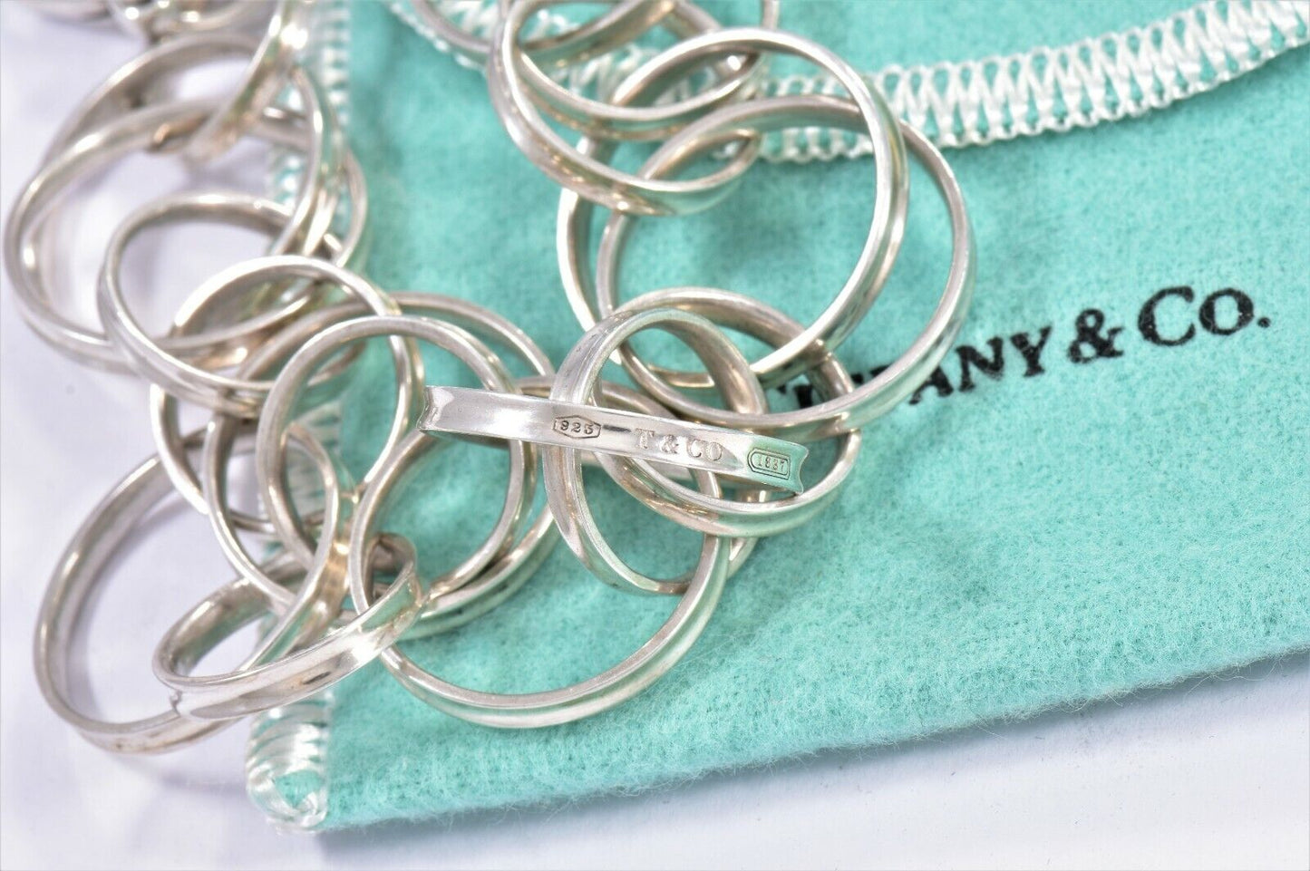 Tiffany & Co Silver 1837 Interlocking Circles 8.65" Rings Link Bracelet in Pouch