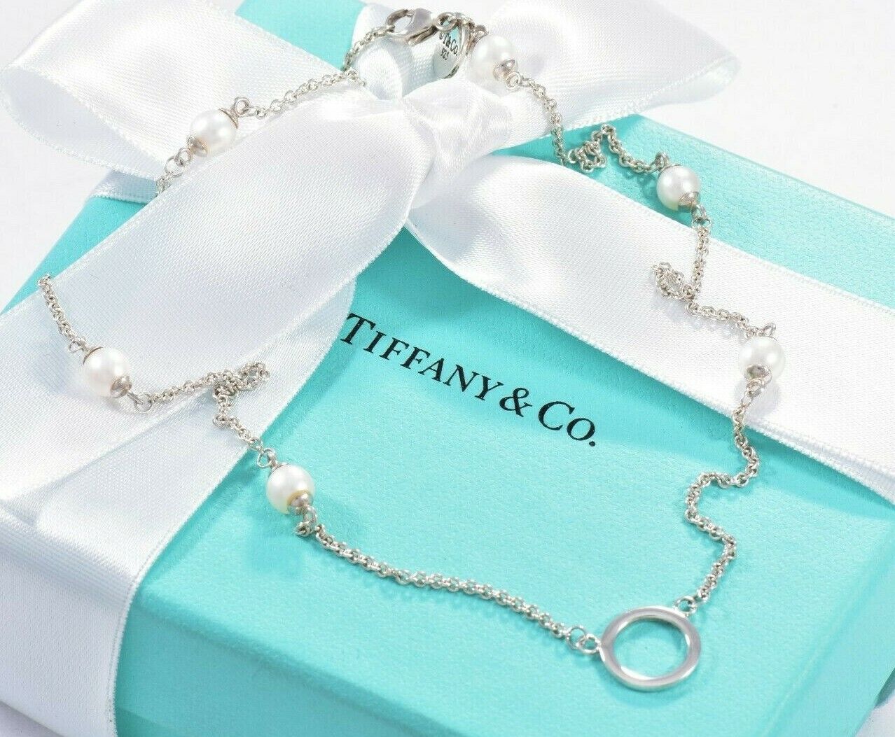 Tiffany & Co Silver Pearls by the Yard Circle Necklace Ring Pendant in Box Rare