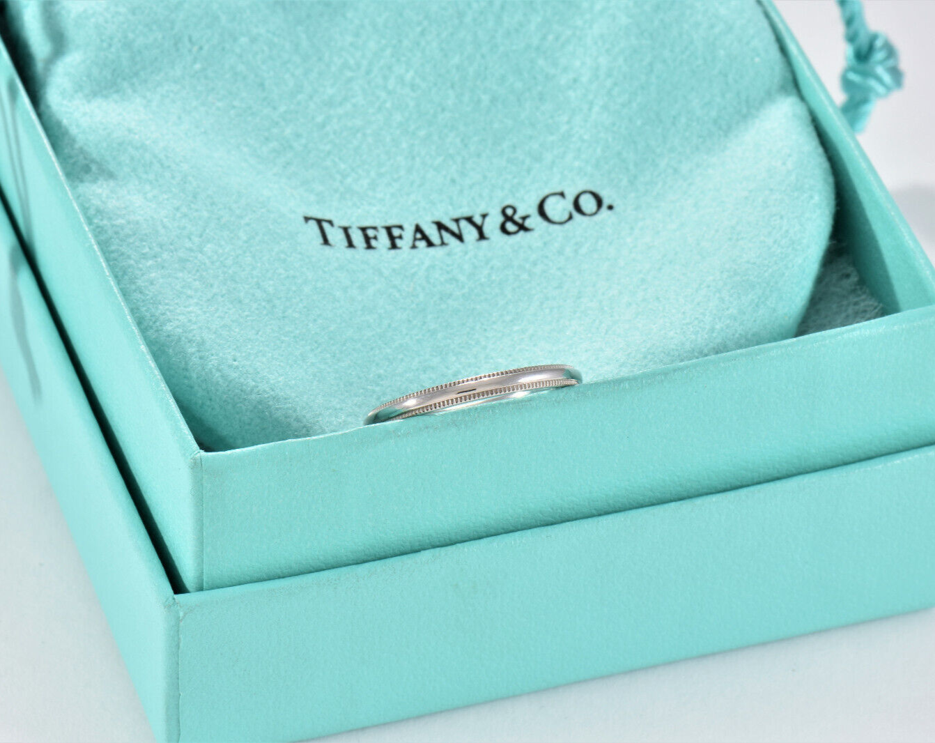 Tiffany & Co Together Platinum 2mm Milgrain Band Ring Size 4.5 in Box Pouch Love