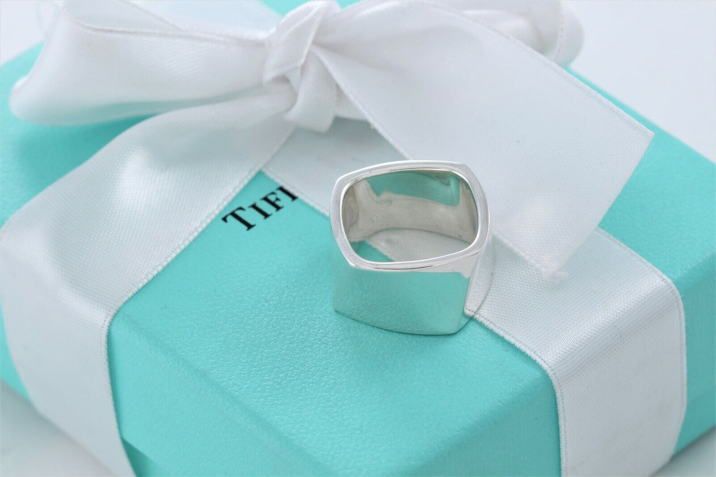 Tiffany & Co Frank Gehry Silver Wide Torque Square Ring Size 6 in Pouch Rare