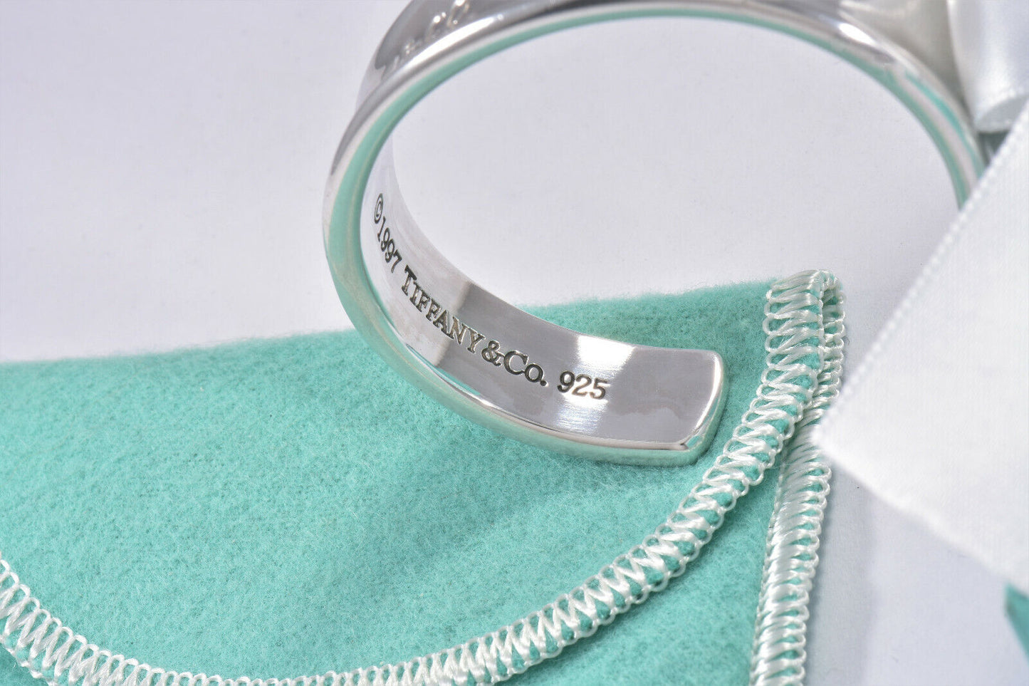 Tiffany & Co Sterling Silver 12mm Wide 1837 Cuff 7" Bracelet & BOX POUCH Unisex