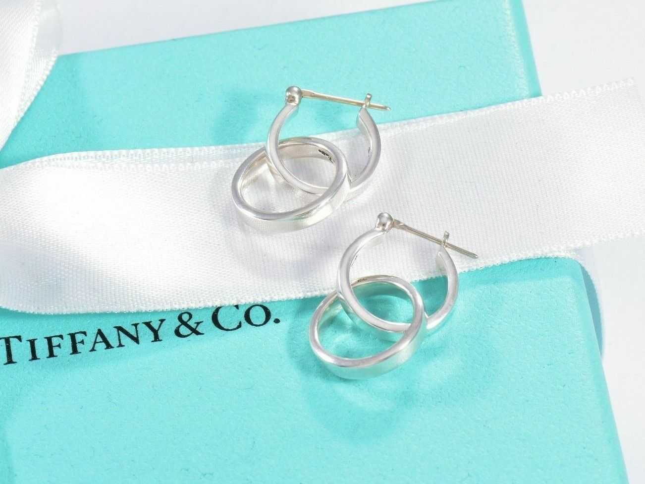 Tiffany & Co Silver 2 In 1 Paloma Picasso Interlock Hoop Dangle Earrings & Pouch