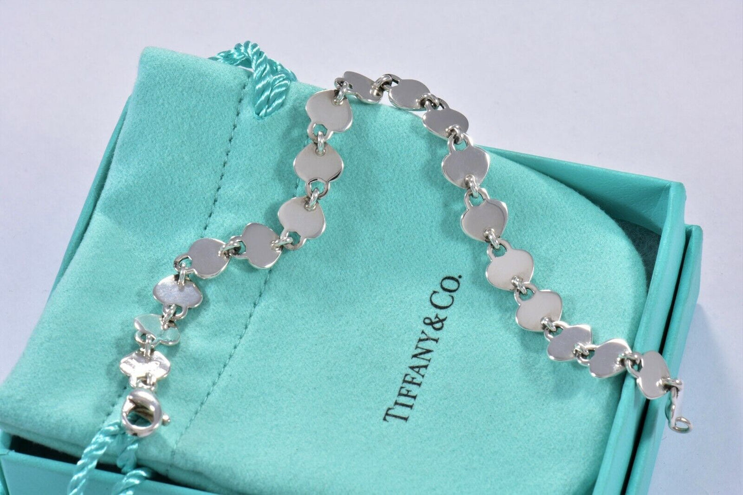 Vintage Tiffany & Co Italy Silver Heart Padlock Link Bracelet & Pouch Lock Charm