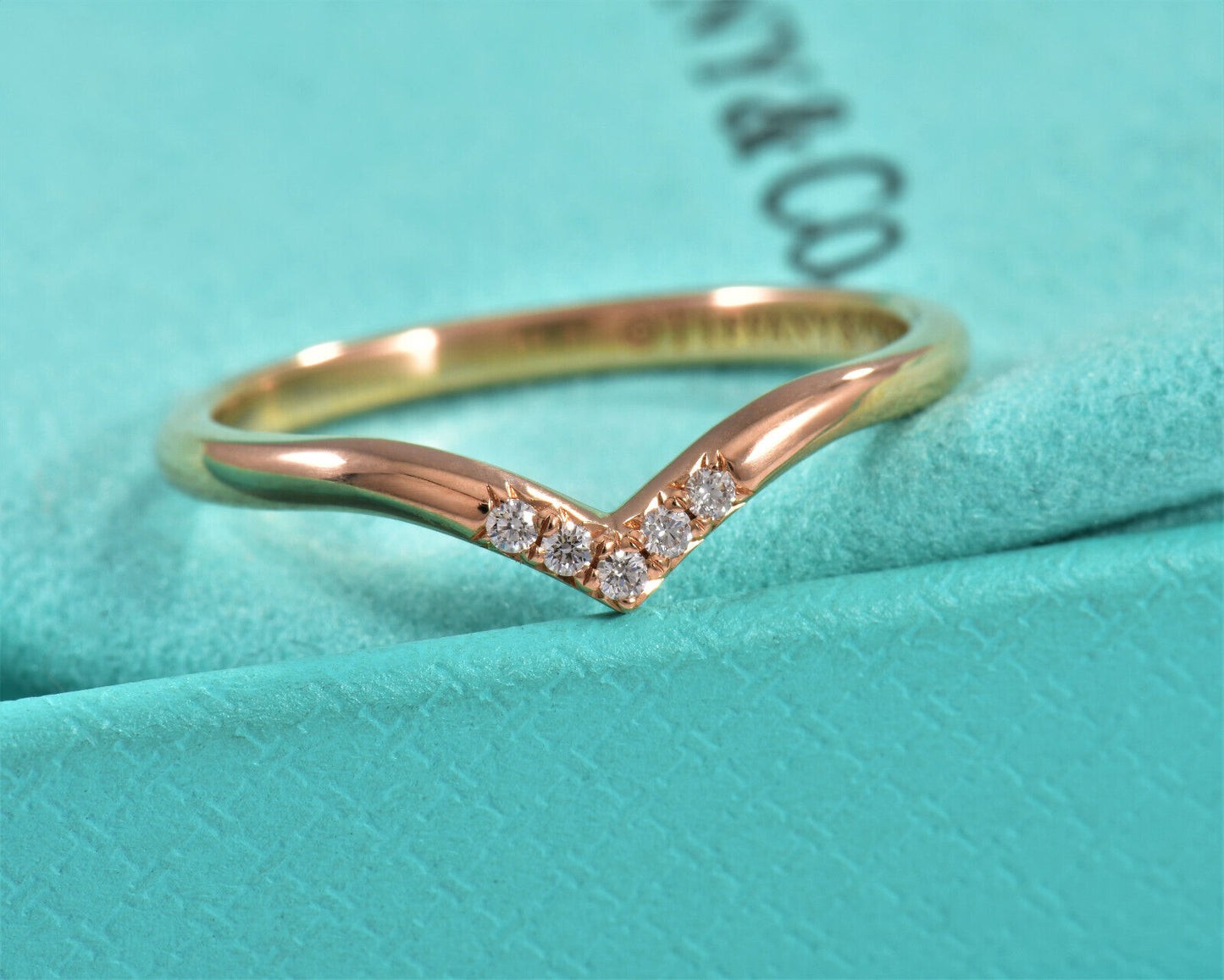 Tiffany & Co Diamond Rose Gold Soleste V Ring Size 7.5 in Box Pouch Lovely