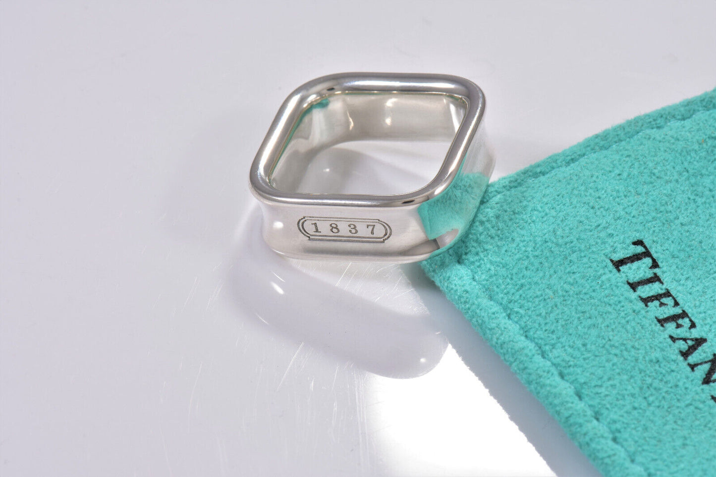 Tiffany & Co 1837 Sterling Silver Square Wide Band Ring Size 4.5 and Pouch Rare