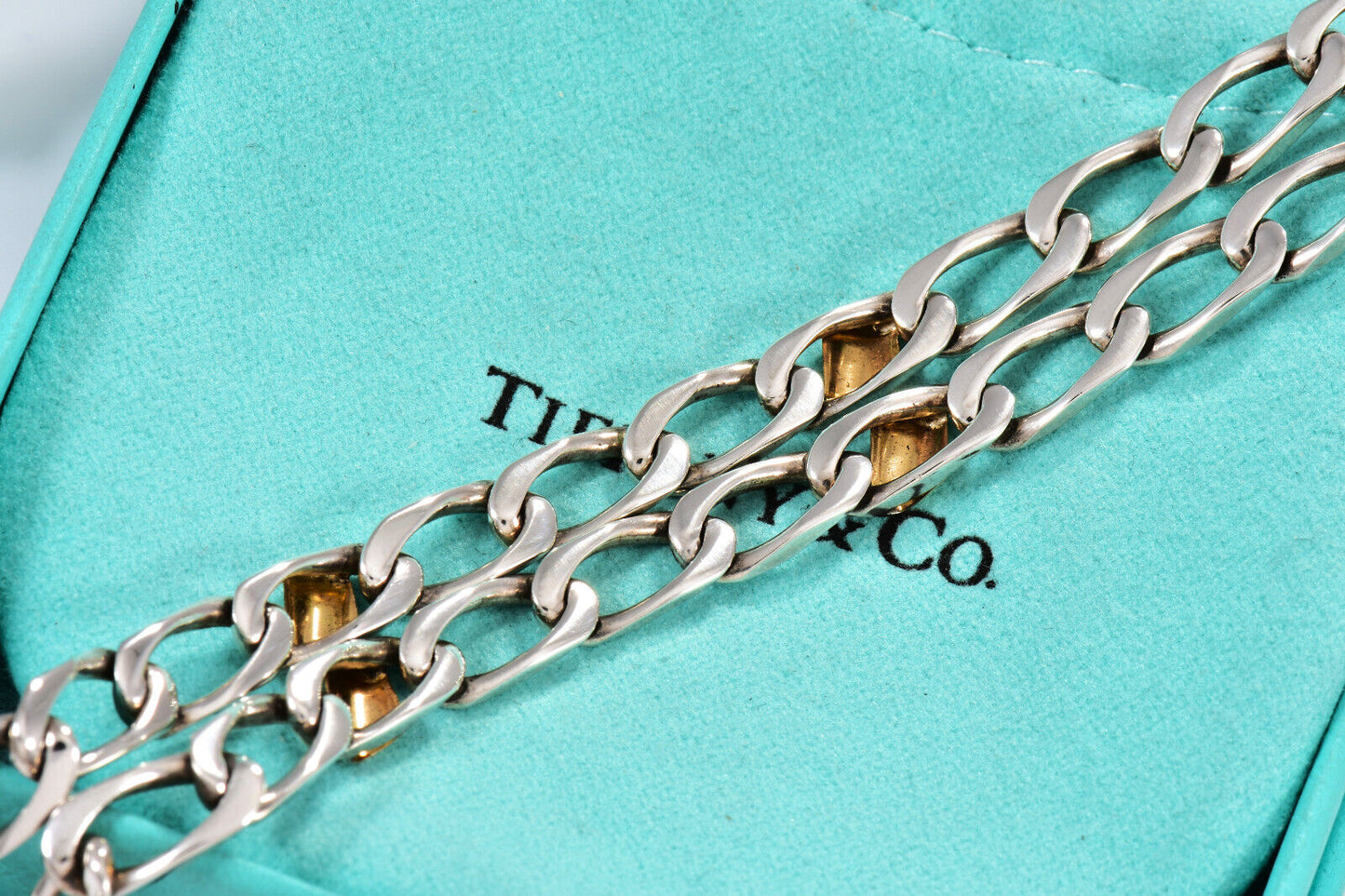 Tiffany & Co Silver 18K Gold Figaro XL 24.5" Cuban Link Necklace Rare 31.8 Grams