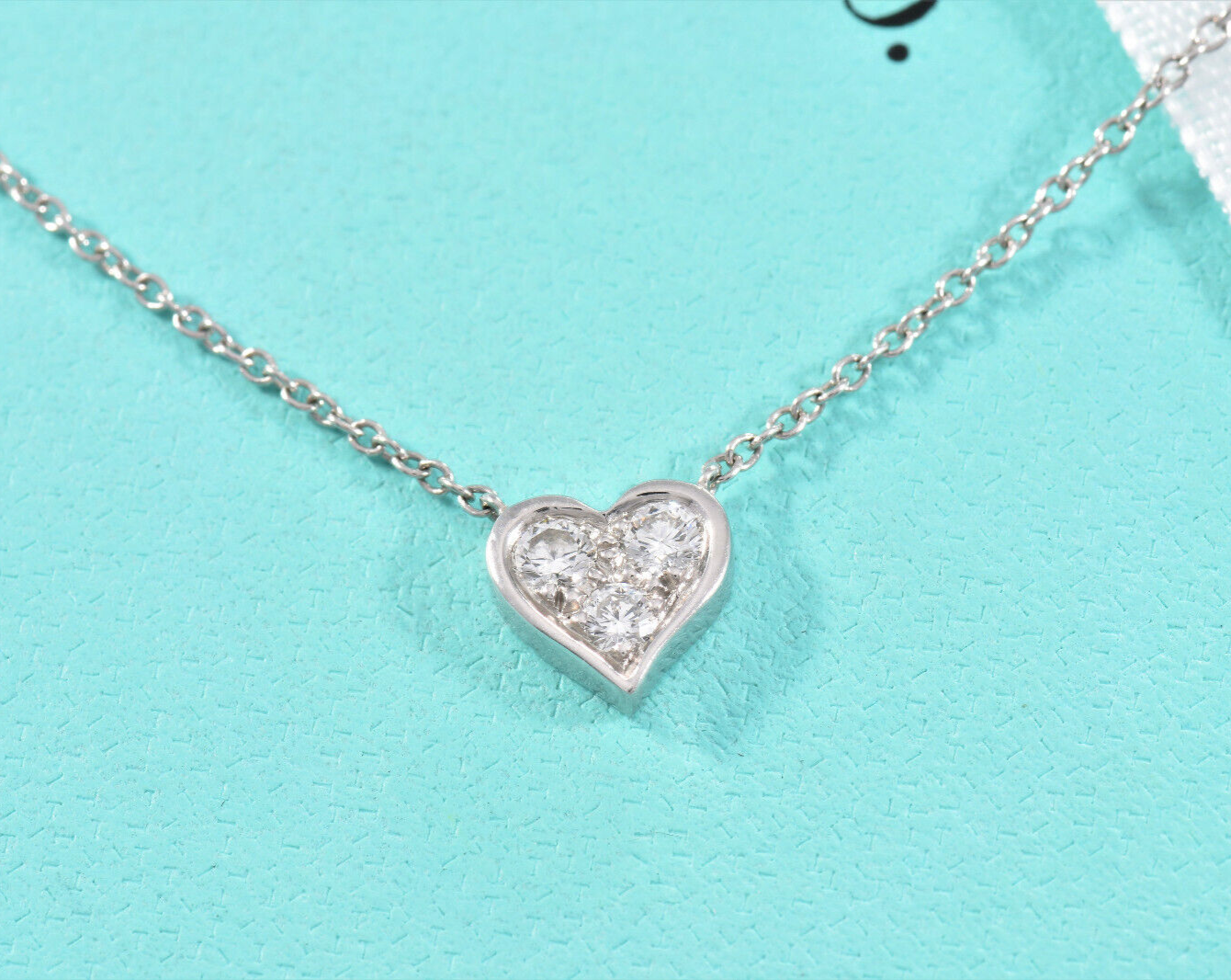 Tiffany & Co Platinum Three Diamond Heart Pendant 16.25" Necklace in Box Pouch