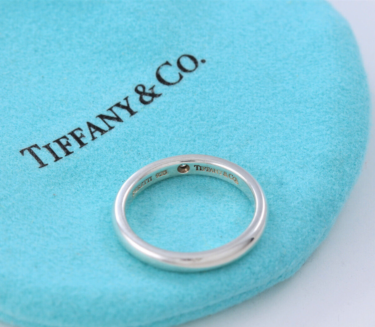 Size 8.5 Tiffany & Co Sterling Silver Elsa Peretti Diamond Stack Ring Box Pouch