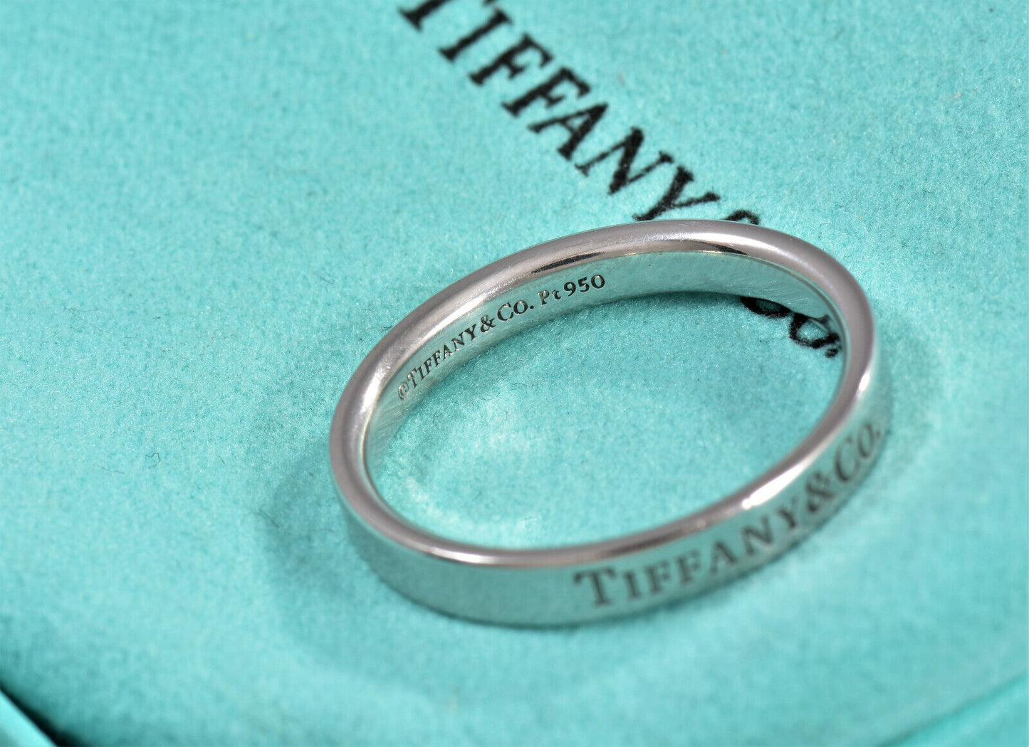 Tiffany & Co Platinum Narrow 3mm Band Ring Size 8 in Box Pouch Rare Love