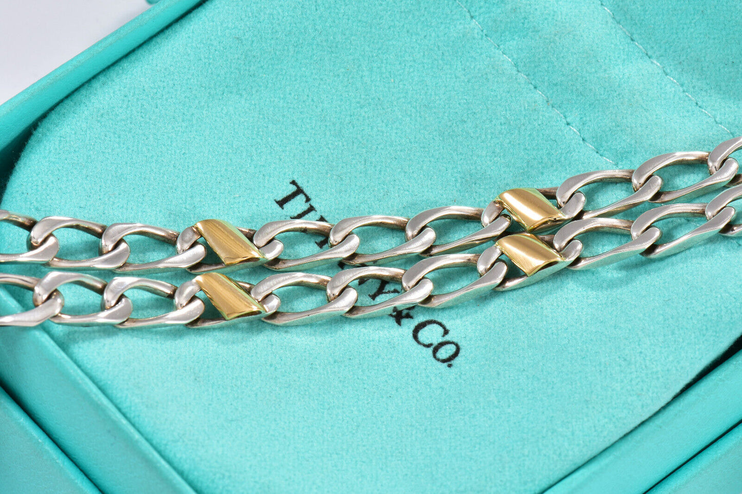 Tiffany & Co Silver 18K Gold Figaro XL 24.5" Cuban Link Necklace Rare 31.8 Grams