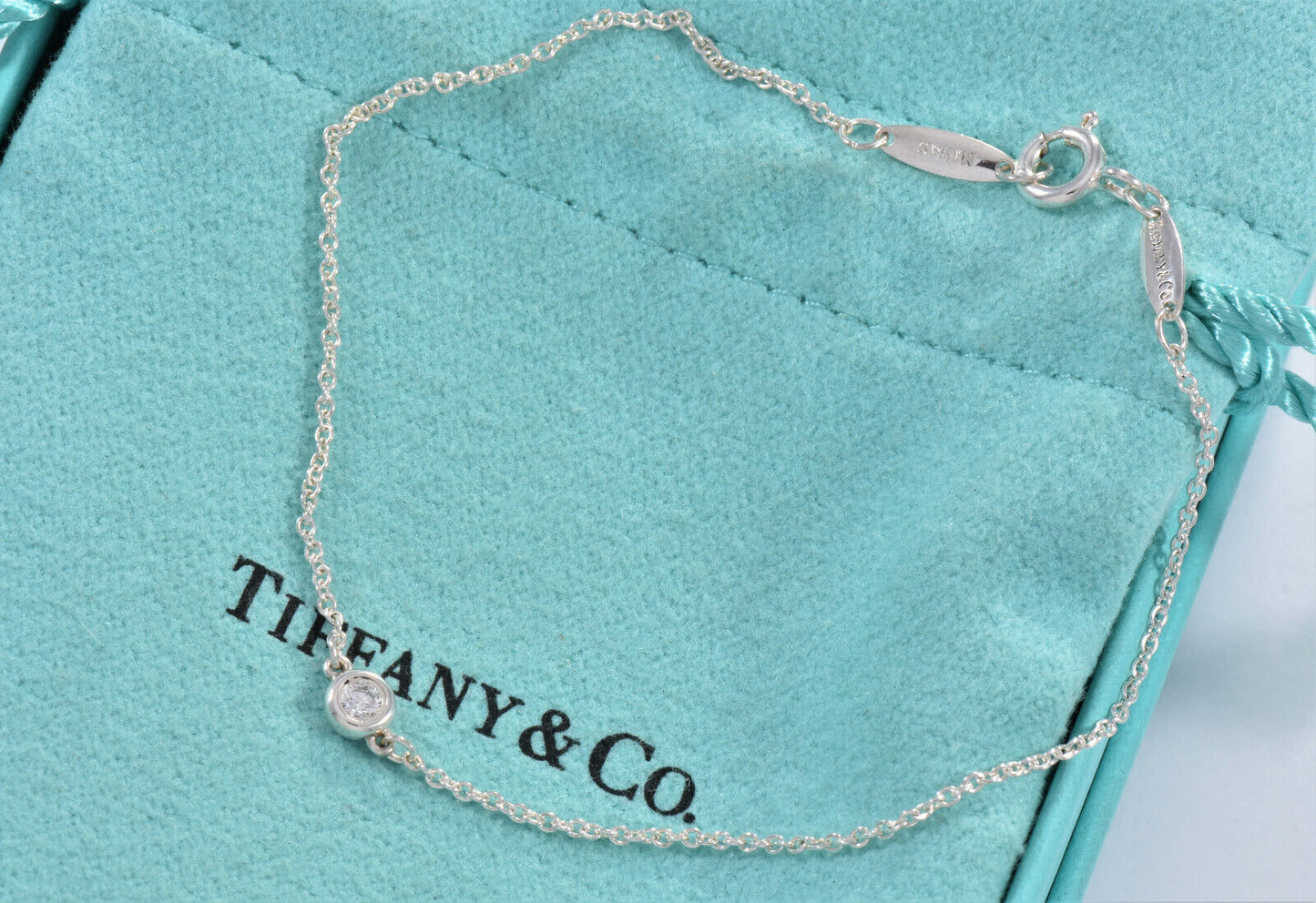 Tiffany & Co Silver Elsa Peretti Diamonds By Yard 7.25" Chain Bracelet in Box