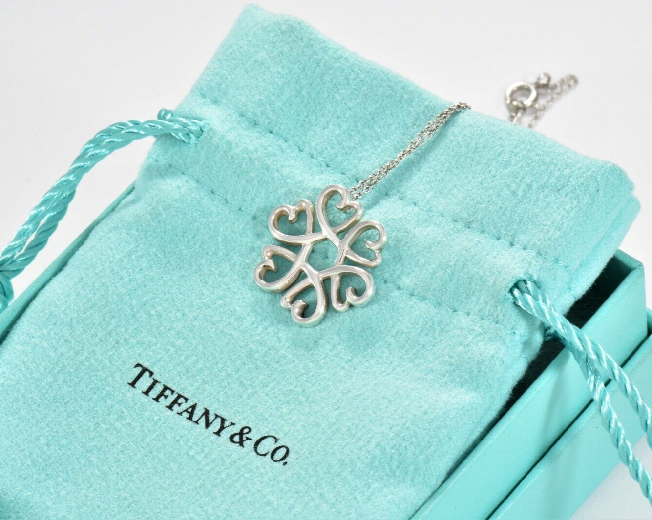 Tiffany & Co Silver Picasso Six Loving Heart Medallion Pendant Necklace in Pouch