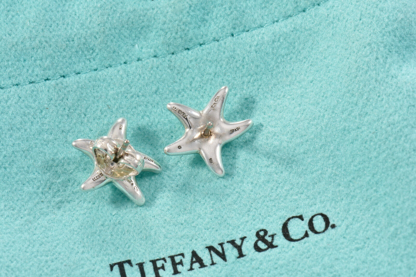 Tiffany & Co Silver Elsa Peretti 13mm Starfish Stud Earrings in Box Pouch Rare