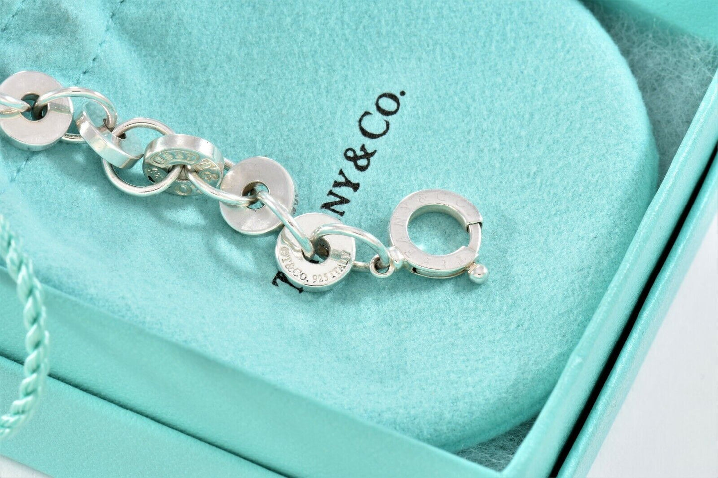 Tiffany & Co Italy Sterling Silver 1837 Disk Link Chain 7.7" Bracelet in Pouch