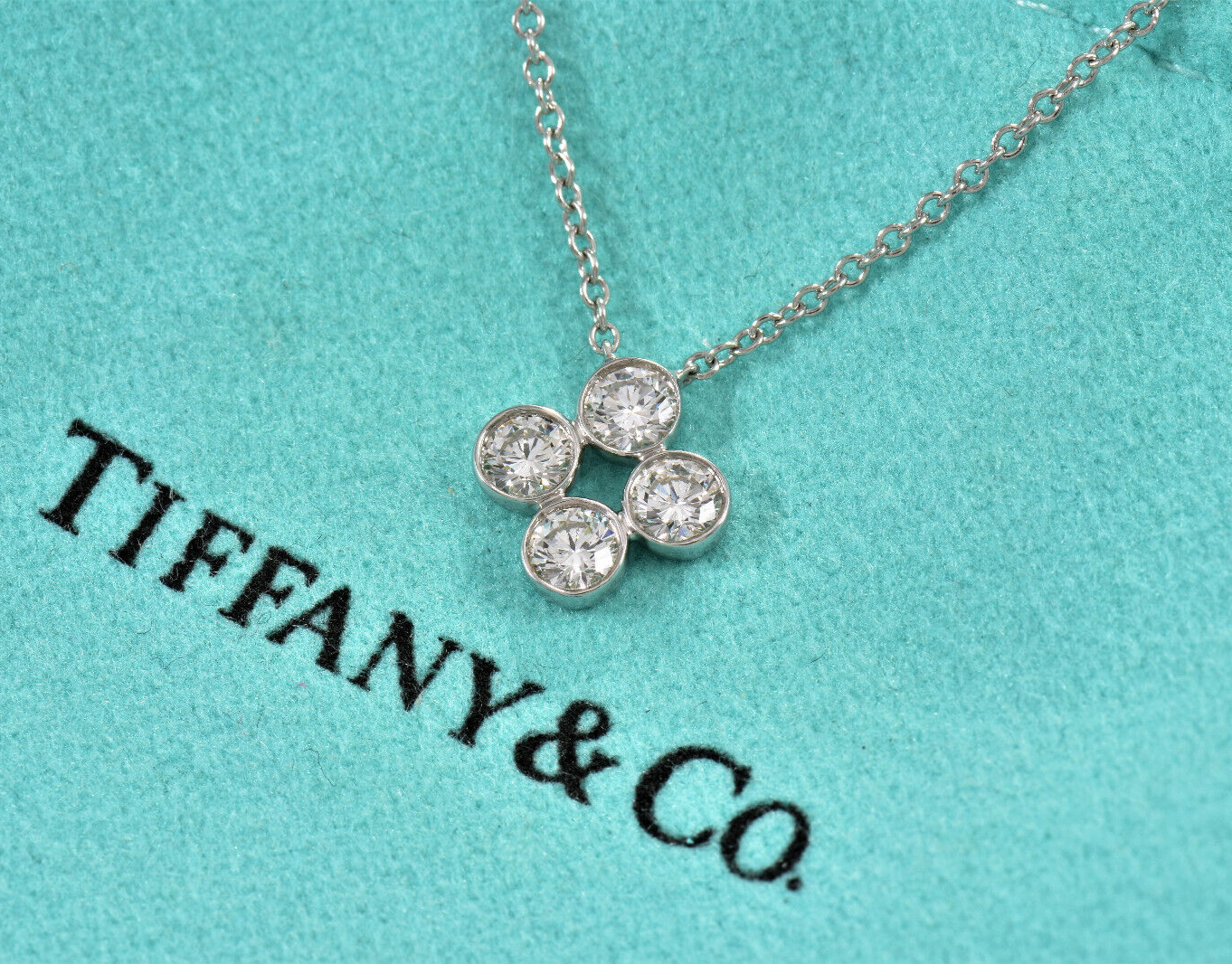 Tiffany & Co Platinum Diamond Jazz Bezel Pendant 16" Necklace in Box Pouch Rare