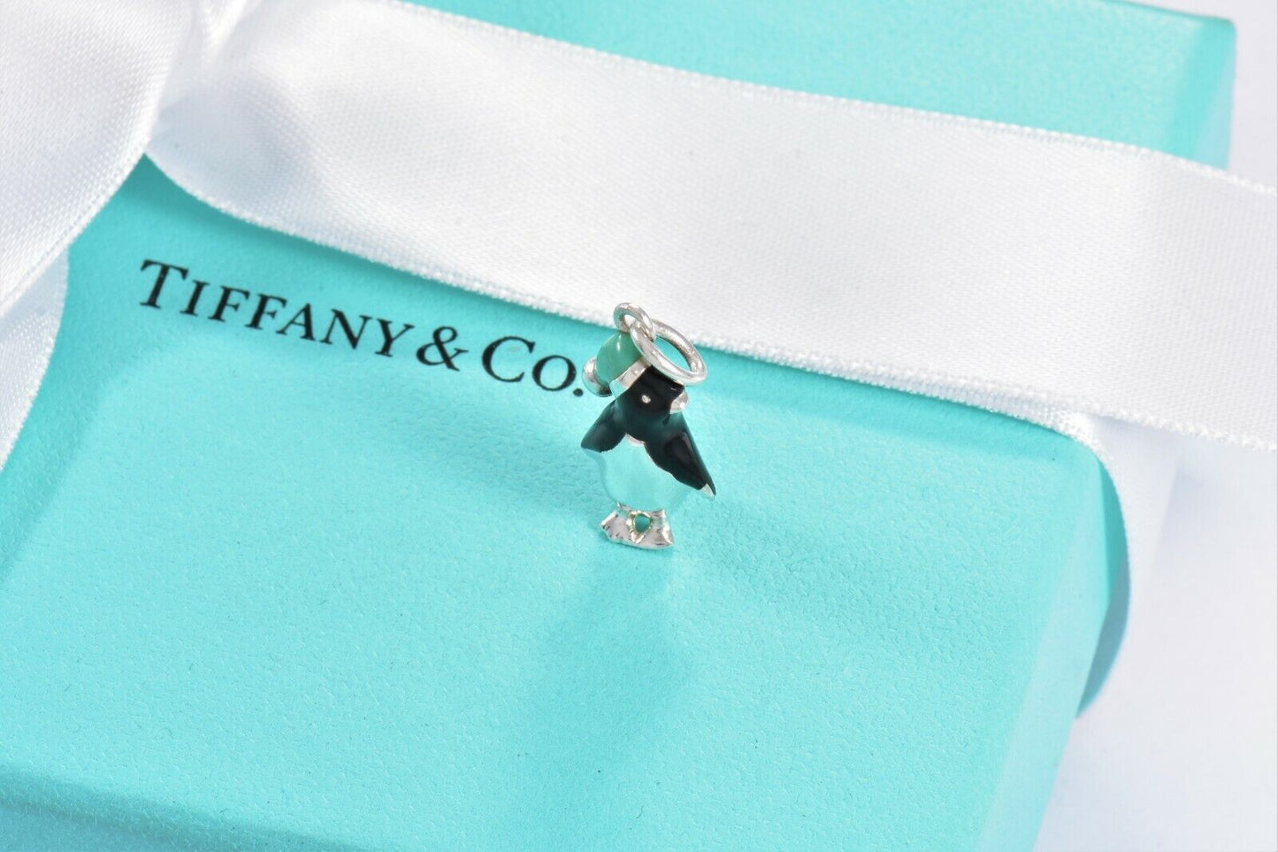 Tiffany & Co Silver Blue Enamel Penguin Charm Pendant For Necklace or Bracelet