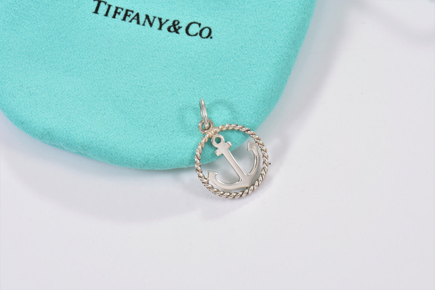 Tiffany & Co Silver Anchor Round Circle Charm Pendant For Necklace Bracelet Sea