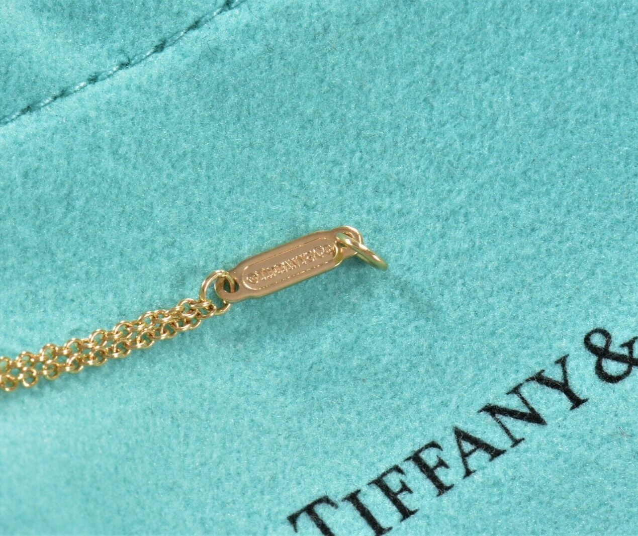 Tiffany & Co 18K Yellow Gold Infinity Pendant Double Chain Necklace in Box Pouch