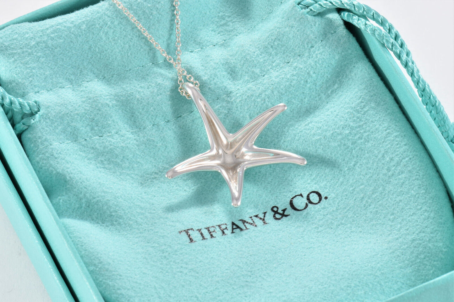 Tiffany & Co Silver Elsa Peretti Large Starfish Pendant 16.25" Necklace in Pouch