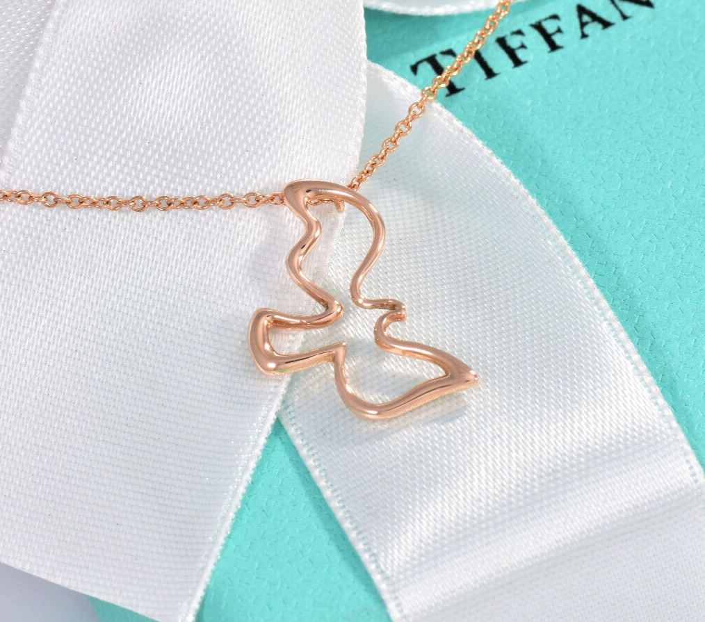 Tiffany & Co 18K Rose Gold Paloma Picasso Dove Pendant 16" Necklace in Box Pouch