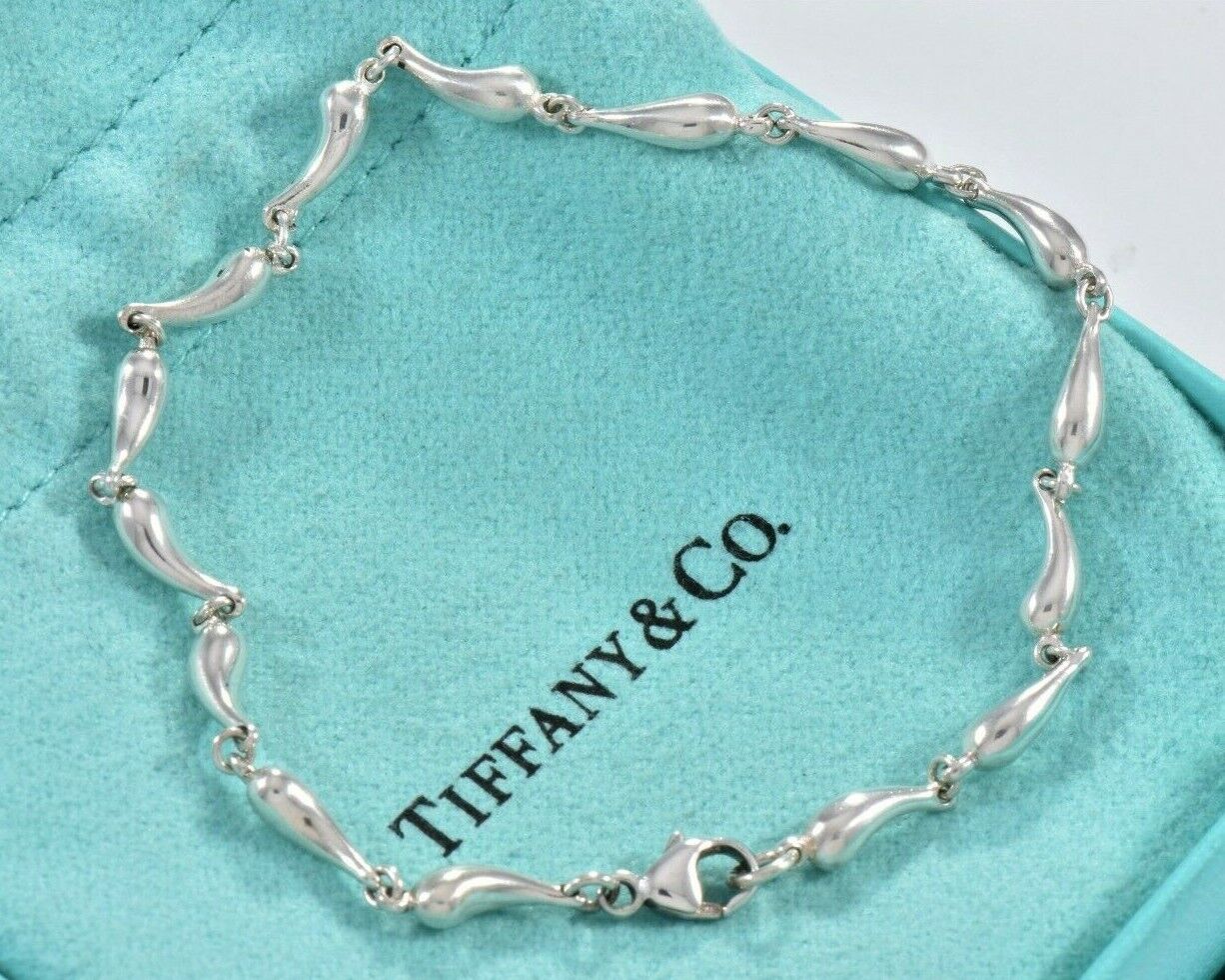 Tiffany & Co Sterling Silver Elsa Peretti Teardrop Link 7.5" Bracelet and Pouch