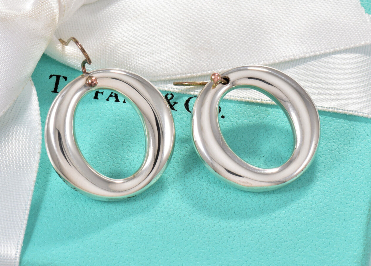 Tiffany & Co Silver Large Peretti Sevillana O Hook Dangle Earrings in Pouch Drop