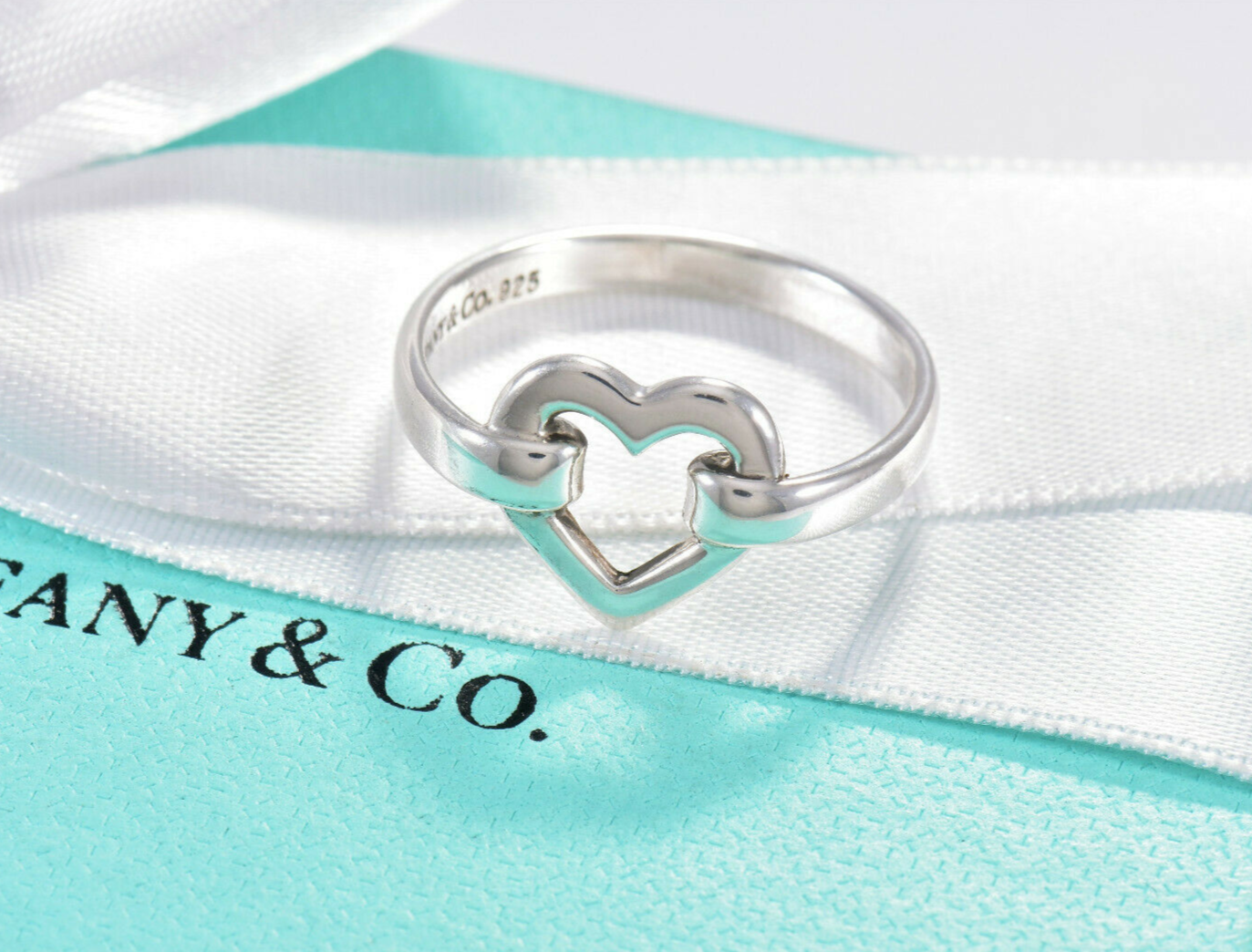 Tiffany & Co Silver Metro Open Heart Hook Ring Size 6 in Pouch Rare Signet