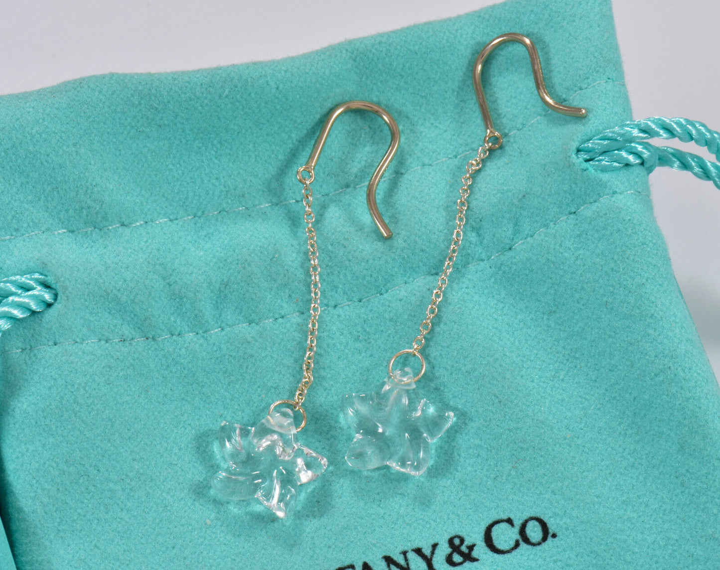 Tiffany & Co Silver Crystal Quartz Star Gemstone Dangling Earrings Pouch Dangle