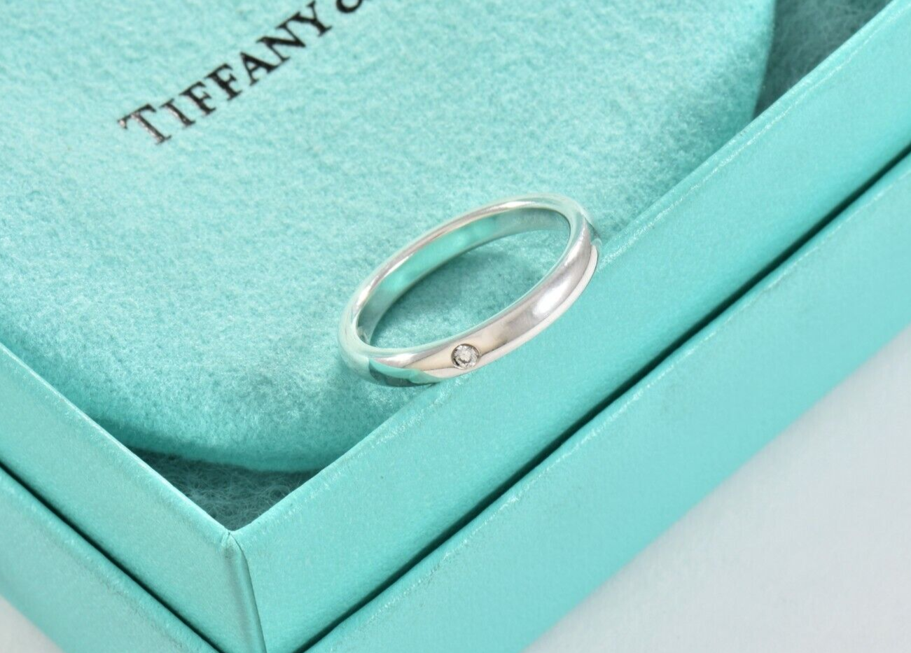 Tiffany & Co Sterling Silver Elsa Peretti Diamond Stack Ring Size 5.5 in Pouch