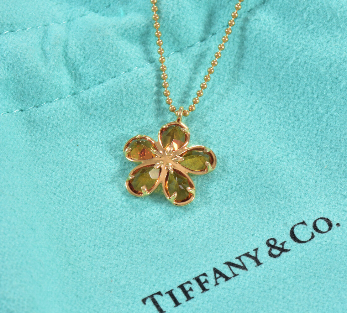 Tiffany & Co Diamond 18K Gold Citrine Garden Flower Bead Necklace in Box Pouch