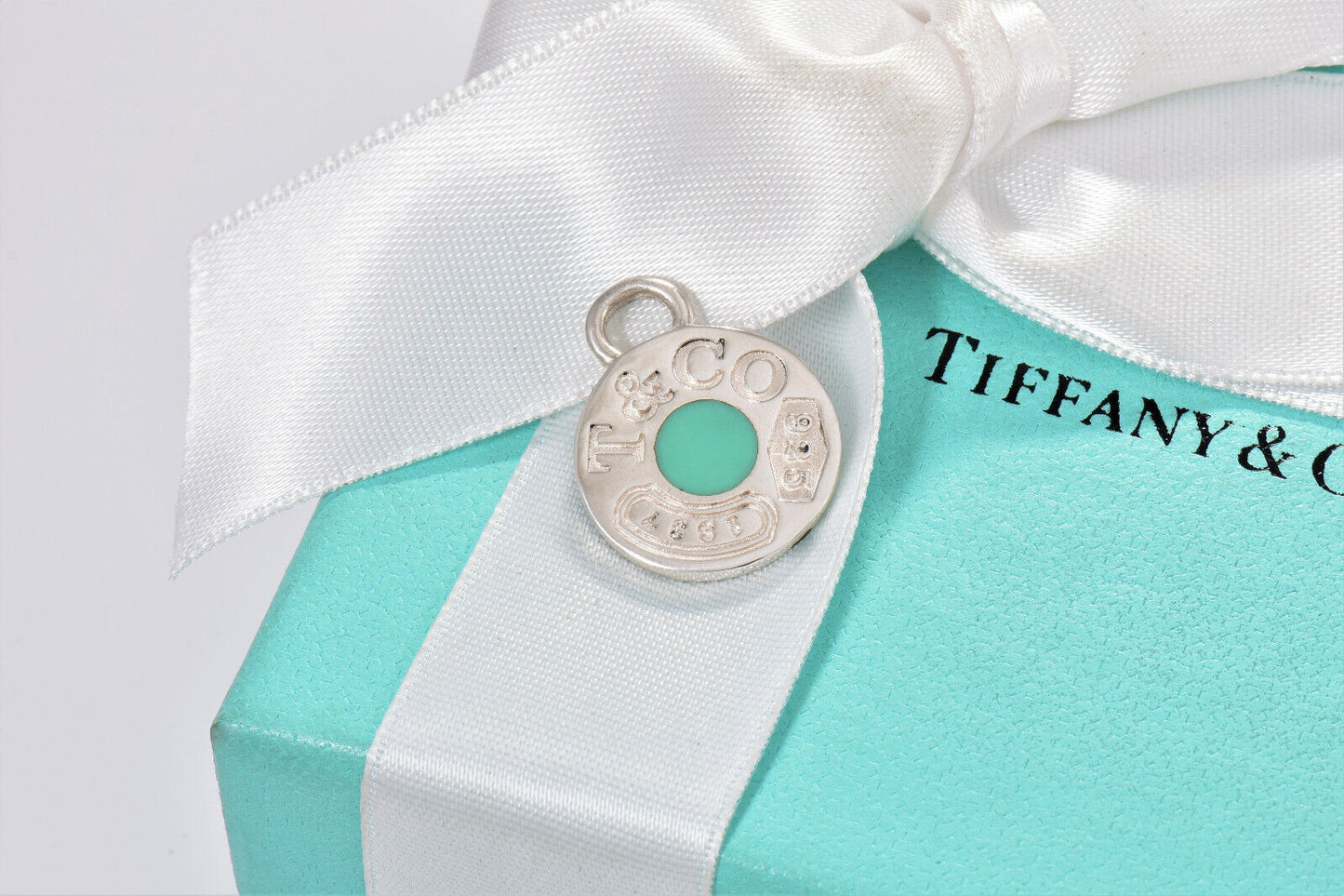 Tiffany & Co Silver Blue Enamel 1837 Circle Charm Pendant For Necklace Bracelet