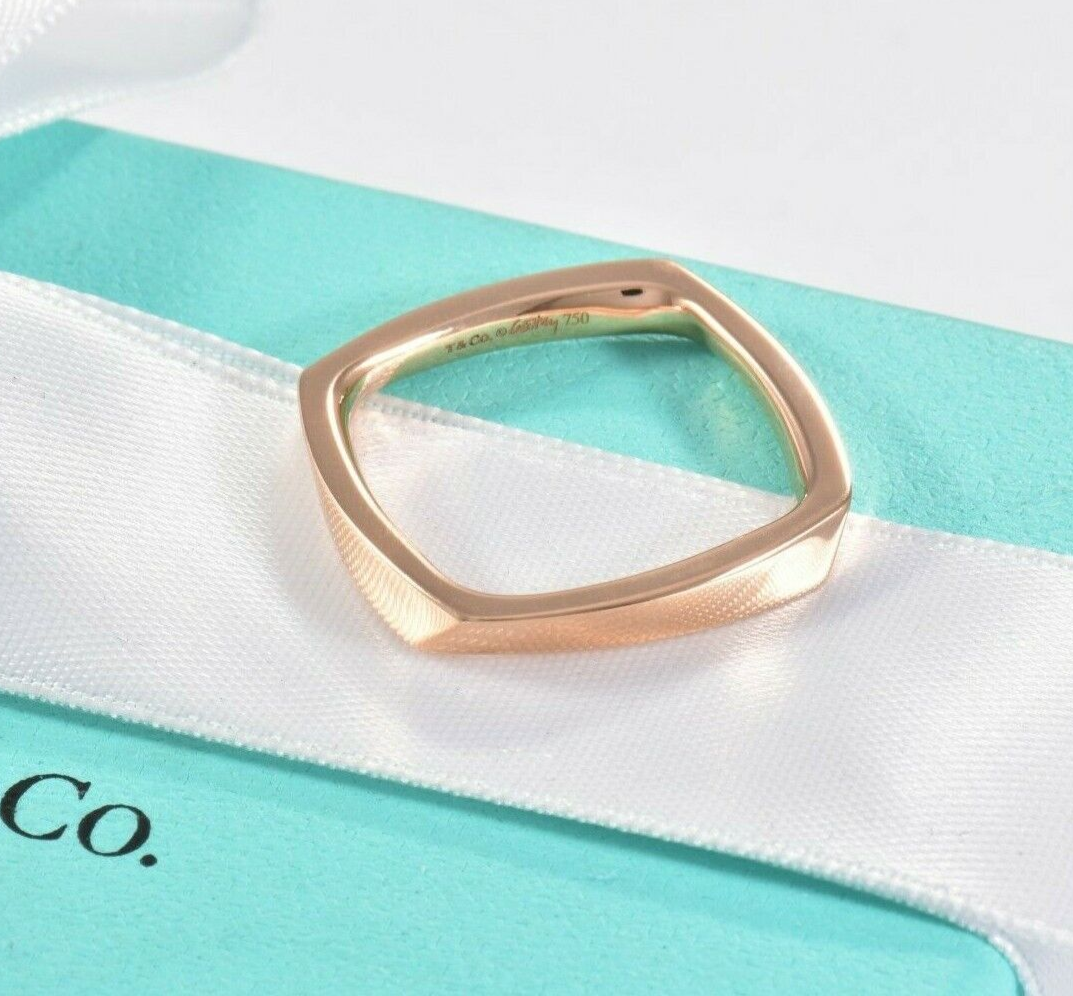 Tiffany & Co Frank Gehry 18K Rose Gold Torque Square Ring Size 5 Rare in Box